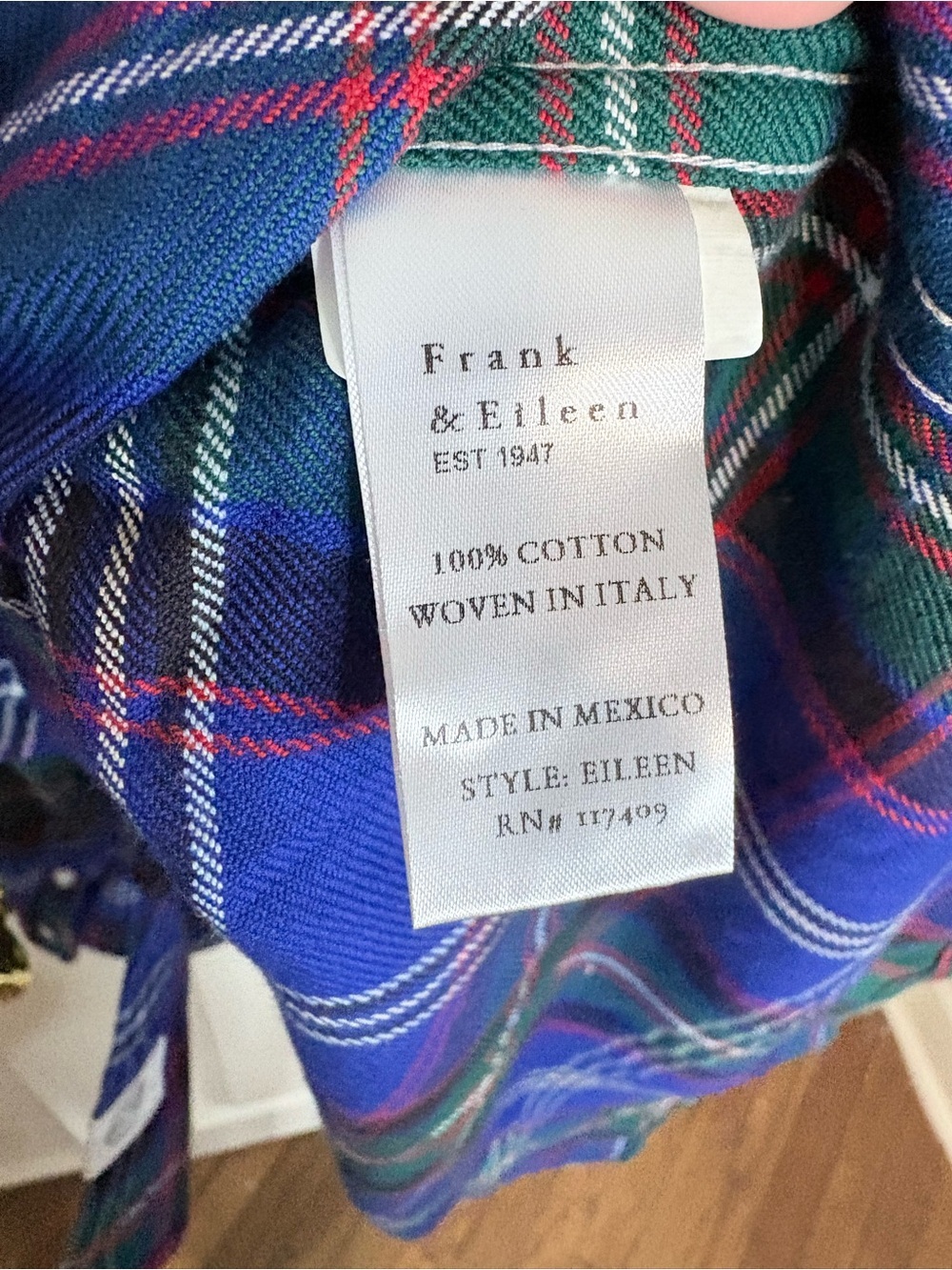 Frank & Eileen Eileen Italian Cotton Flannel Plaid Shirt Medium - Picture 9 of 10